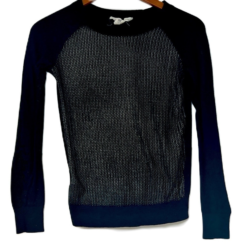 BCBG Generation Black, silver mesh sweater size xs knit lightweight cozy casual